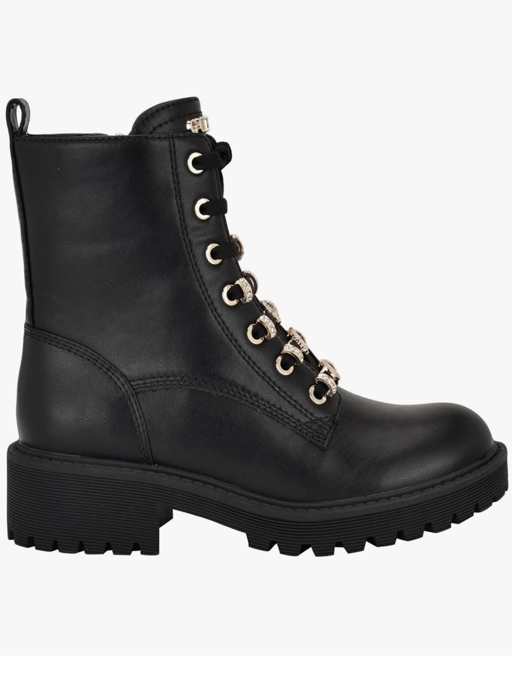 GUESS Black Lace-Up Combat Boots with Gold Eyelets NWOT - Picture 3 of 16